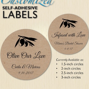 Étiquettes kraft marron olive, autocollant de mariage, remerciement pour la douche nuptiale, olive notre amour, imprégné d'amour, Grazie, cadeau de fête, personnalisé