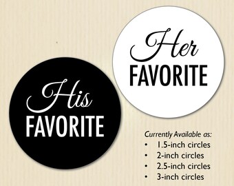 His Favorite & Her Favorite Stickers, Welcome Bag Treats, Wedding Favor Label, Couples Shower, Popcorn Bag, Pretzel, Candy, Black and White
