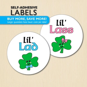 Lil Lad & Lil Lass Irish Shamrock Gender Reveal Party Pegatinas, Laddie o Lassie, Baby Shower Pegatinas, Team Boy o Girl, St Patty's Day