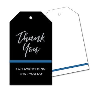 Thank You Tags + Opt. Clear Bags - Thin Blue Line - Police Appreciation, LEO Gratitude Gift, DIY Kits for Candy, Popcorn, Donut Holes, etc.