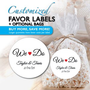 Étiquettes de remerciement pour cadeaux de mariage + option. Sacs, Stickers coeurs - Sachets de pop-corn, Cadeaux pour biscuits, Sachet de bonbons, Kits DIY, Personnalisé