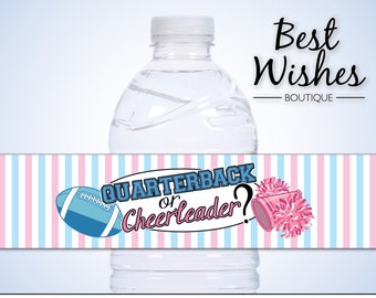 Waterproof Water Bottle Labels, Quarterback or Cheerleader Gender Reveal Party Supplies, Football Baby Shower Decorations, Boy or Girl