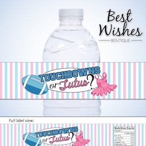 Waterproof Water Bottle Labels, Touchdowns or Tutus, Gender Reveal Party Supplies, Football, Ballet Baby Shower Decorations, Boy or Girl