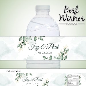 14+ Wedding Water Bottle Labels, Sage Green Leaves, Ivy Couples Shower, Garden Rehearsal Dinner, Anniversary Party, Waterproof, Personalized