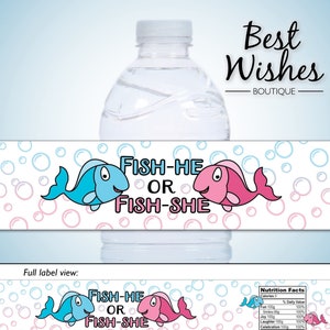 Waterproof Water Bottle Labels, Fish Gender Reveal Party Supplies, Fishing Baby Shower Decorations, Blue or Pink, Fish He or Fish She