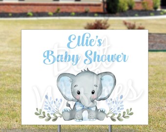 Blue Elephant Baby Shower Yard Sign, Elephant Birthday, Our Little Peanut, Party Decor, Party Supplies, Personalized, 18x24 Weatherproof