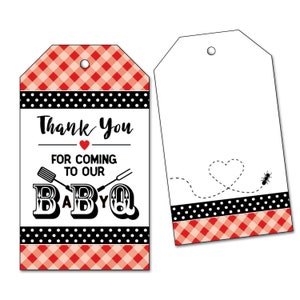 Etiquetas de agradecimiento + Bolsas transparentes opcionales, Etiquetas de regalo Baby Q, Artículos para fiestas de barbacoa, Etiquetas colgantes para baby shower de barbacoa - Kits para dulces, Bolsas para dulces
