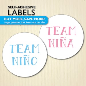 Sticker fête révélation du sexe, Team Niño, Team Niña, équipe de baby shower, garçon ou fille, rose ou bleu, espagnol, spanglish - pour les invités, bureau de vote