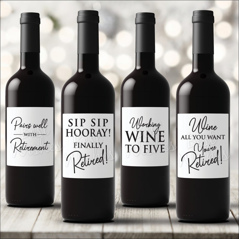 Set of 4 Retirement Wine Bottle Labels Retirement Gift for Etsy