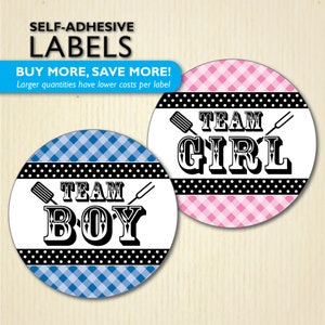 24+ 2,5-Zoll Baby Q Gender Reveal Party Aufkleber, BBQ Babyparty, Team Boy, Team Girl, Pink oder Blau, für Shirts, Voting Board, Gastgeschenke