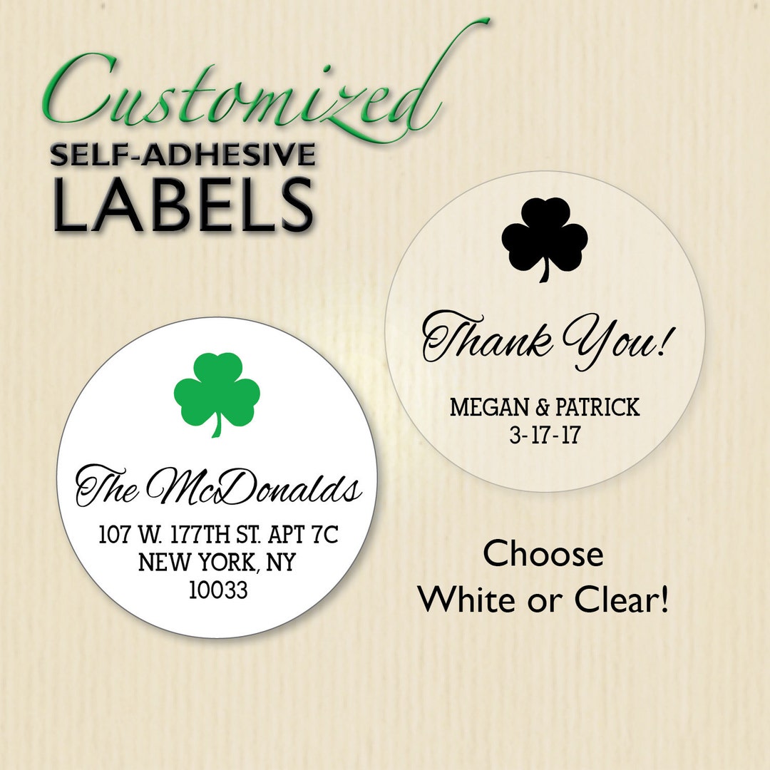 Custom SHAMROCK Stickers, Address Labels, St Patrick's Day, Irish