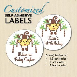 AFFE Babyparty Aufkleber, 1. Geburtstag Geschenk Etiketten, Dschungel Party, Süßigkeiten Buffet, Einmachglas, Umschlag Aufkleber, Personalisiert