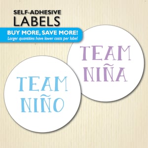 Pegatinas para fiesta de revelación de género, Equipo Niño, Equipo Niña, Baby Shower Niño o Niña, Lavanda y Azul, Español, Spanglish - para invitados, tablero de votación