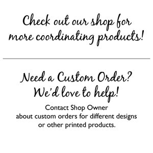 Puede incluir: Fondo blanco con texto en escritura negra. El texto dice: "&iexcl;Visita nuestra tienda para m&aacute;s productos coordinados!" y "&iquest;Necesitas un pedido personalizado? &iexcl;Nos encantar&iacute;a ayudarte!" Contacta con el propietario de la tienda.