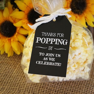 Etiquetas de regalo + Bolsas transparentes para palomitas, agradecimiento por su visita, graduación, fiesta de jubilación, despedida de soltera, baby shower - Pizarra, kits de bricolaje