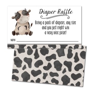 Boletos para rifa de pañales de vaca, tarjetas para rifa de baby shower de granja, temática de granero, insertos para invitaciones de baby shower, baby shower unisex neutro - Estampado de vaca