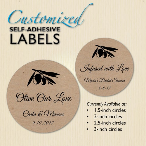 Brown Kraft Olive Labels, Wedding Sticker, Bridal Shower Thank You, Olive Our Love, Infused with Love, Grazie, Party Favor, Personalized