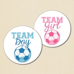 Pegatinas para fiesta de revelación de género con balón de fútbol, equipo niño, equipo niña, pegatinas para baby shower de fútbol, etiquetas del equipo rosa, equipo azul, equipo él, equipo ella