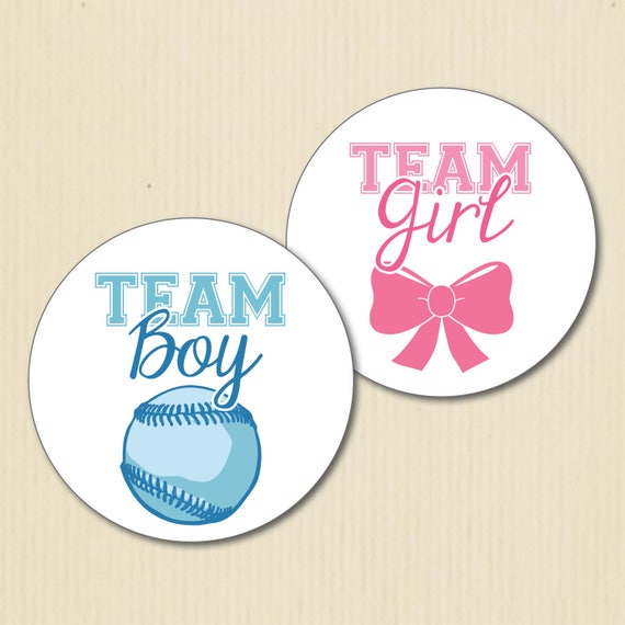 BASEBALL and BOWS Gender Reveal Party Sticker, Team Boy, Team Girl, Sports Baby  Shower, Team Pink Labels, Team Blue, Team He, Team She 