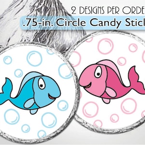Pegatinas de besos para fiesta de revelación de género de peces, obsequios para baby shower de gemelos, suministros para fiestas, etiquetas de besos, pez él o pez ella, niño o niña rosa y azul