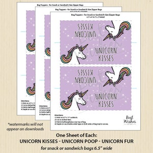INSTANT DOWNLOAD 3 Unicorn Bag Toppers, Lavender, Printable DIY ...