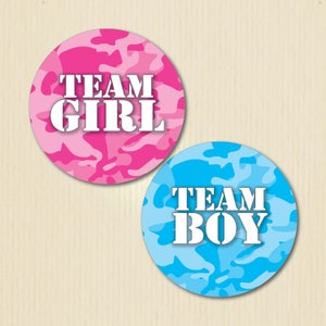Pegatinas para fiesta de revelación de género, camuflaje, familia militar, baby shower del ejército, equipo niño, equipo niña, equipo rosa, equipo azul, camuflaje rosa y azul.
