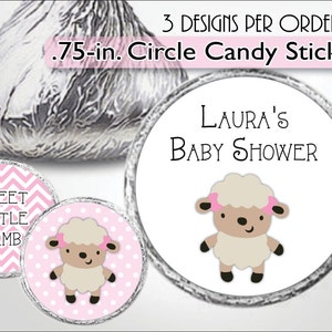 Stickers baisers, Shower de bébé adorable petit agneau, 1er anniversaire de fille, Buffet de bonbons personnalisé, chevron rose, pois blancs, étiquettes moutons, personnalisés