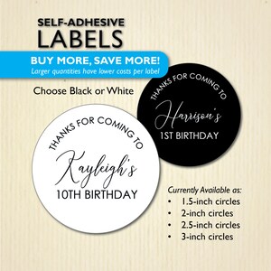 Etiquetas modernas para obsequios de fiestas, pegatinas minimalistas de agradecimiento, para bolsas de regalo de cumpleaños, cajas de palomitas de maíz, dulces, en blanco o negro, personalizadas