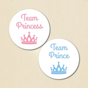 Pegatinas de revelación de género, equipo princesa, equipo príncipe, corona, fiesta de revelación de género, baby shower real, equipo azul, equipo rosa, equipo niño, equipo niña