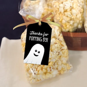 Etiquetas de agradecimiento de fantasmas por pasar por aquí para baby shower o regalos de cumpleaños de Little Boo + bolsas transparentes opcionales para bolsas de palomitas de maíz y regalos para invitados