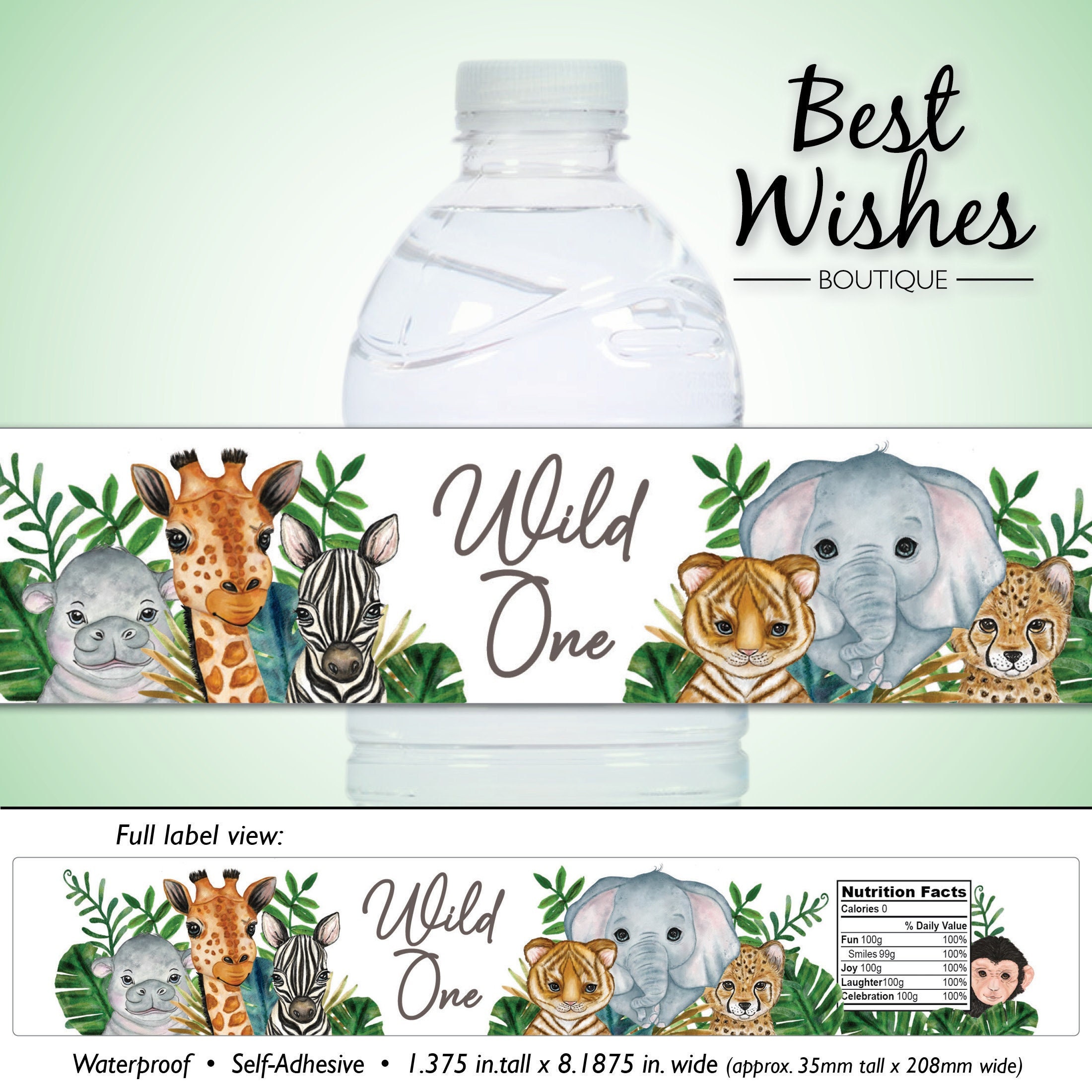 Printed Waterproof Water Bottle Labels Wild One 1st Birthday ...