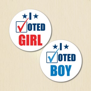24+ Large I Voted Gender Reveal Party Stickers, Baby Shower, Patriotic, American, Independence Day, Election, Red, Blue, Team Boy, Team Girl