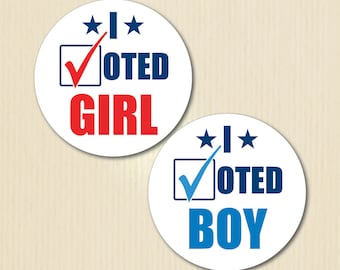 24+ Large I Voted Gender Reveal Party Stickers, Baby Shower, Patriotic, American, Independence Day, Election, Red, Blue, Team Boy, Team Girl
