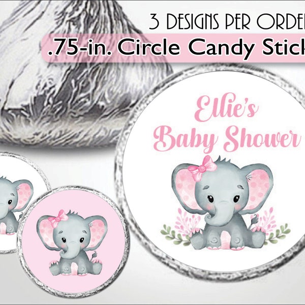 Pink Elephant Kiss Labels, Pink Kiss Stickers, Candy Buffet, Girl Baby Shower, Girl 1st Birthday Favor, Our Little Peanut, Personalized