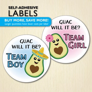 Más de 24 pegatinas de aguacate de 6.35 cm para fiesta de revelación de género, ¿Será guacamole? Baby Shower de fiesta mexicana, Tacos para un bebé, Equipo chico, Equipo chica