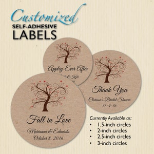 Tomber amoureux, Sticker mariage automne, Merci, sapin kraft marron, Étiquette de pot personnalisée, Cadeau de douche nuptiale, Sac buffet de bonbons, personnalisé