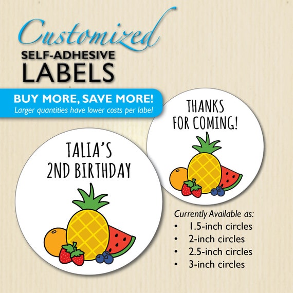 fruit stickers luau birthday favor label tropical party etsy