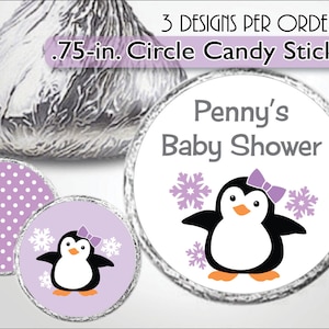 Kiss Stickers, Penguin Baby Shower Favors, Lavender Snowflakes, First Birthday Candy Buffet, Girl 1st, Baby it&#39;s Cold Outside, CUSTOM TEXT