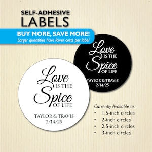 Love is the Spice of Life Wedding Stickers - Moderne scriptlabels - Kruidenzout, BBQ Rub, Hete Saus, Kruidenmengsels - Gepersonaliseerde namen