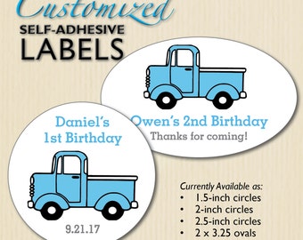 Custom Little Blue Truck Stickers, 1st Birthday Favors, Baby Boy, Lollipop Label, Popcorn Box Label, Candy Bag Sticky, Envelope Seal