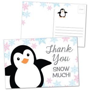 Pinguin Dankeschön Postkarten, Danke Schnee viel, Winter Wonderland Baby Shower, watscheln es Geschlecht offenbaren, Schneeflocke Geburtstagsparty, 10x15 cm