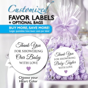 Merci, étiquettes de faveur pour baby shower + option. Sacs, stickers pour sachets de pop-corn caramel, cadeaux pour biscuits, sachet de bonbons, kit de bricolage personnalisé