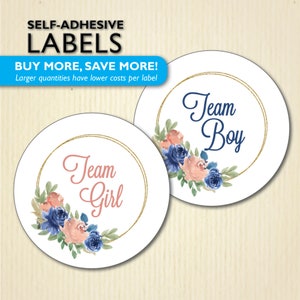 24 + 2,5-Zoll-Navy & Pink Blush Gender Reveal Party Aufkleber, Marine und Rosa Blumen, Blumen Babyparty, Team Er oder Sie, Team Boy, Team Girl