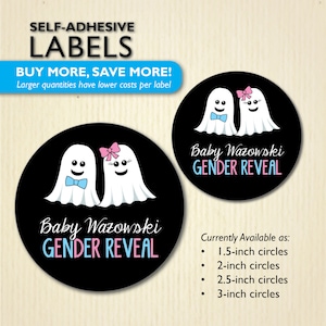 Ghost Gender Reveal Stickers - Booy or Ghoul Party Favor Labels for Treat Bags, Boxes, Cups, Halloween Baby Shower - Pink & Blue - Personalizado