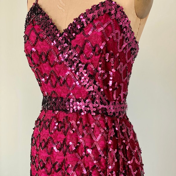 Vintage Sequined Evening Gown Sz S/M