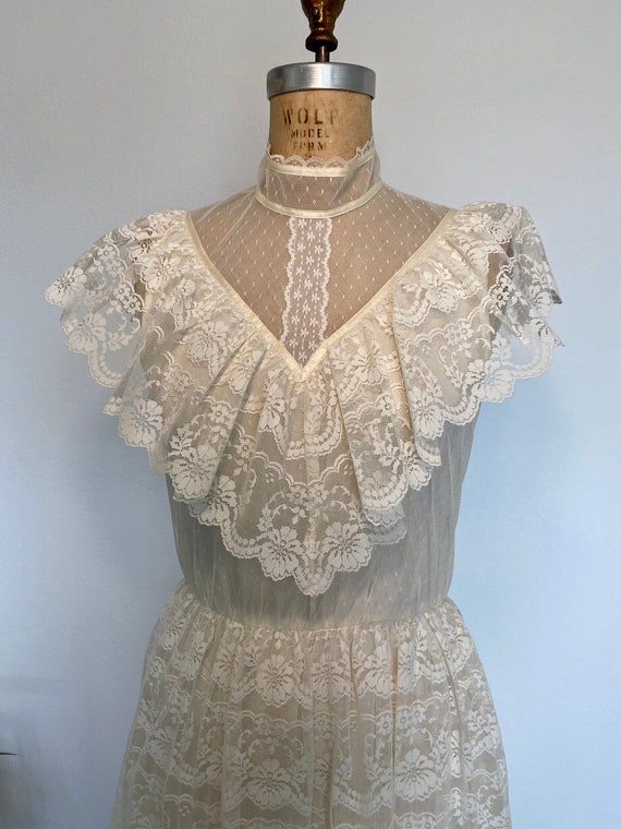 Vintage Bridal Maxi Dress S/M 70s Candi Jones Lace