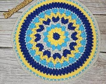Hand-Crocheted 10-Inch Mandala Doily, Nautical Summer Boho Cotton Table Decor