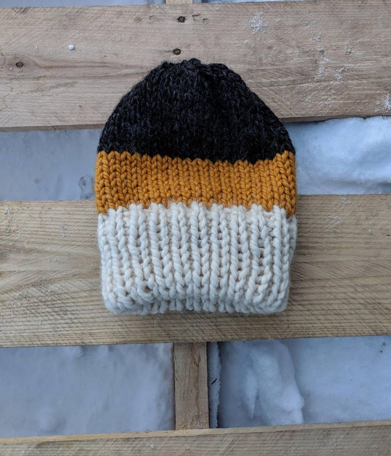 Double Double Striped Hat Double brim ribbed knit hat Chunky knit hat with double brim triple striped hat