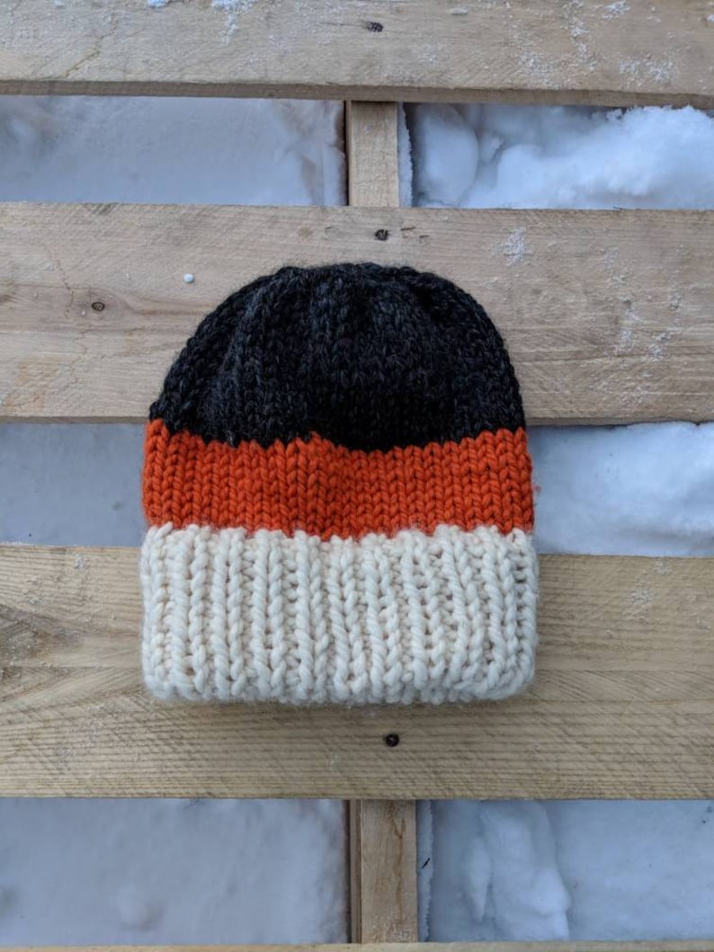 Double Double Striped Hat Double brim ribbed knit hat Chunky knit hat with double brim triple striped hat