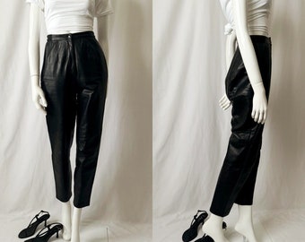 Pantalon fuselé taille haute en cuir vintage des années 90 - Petite